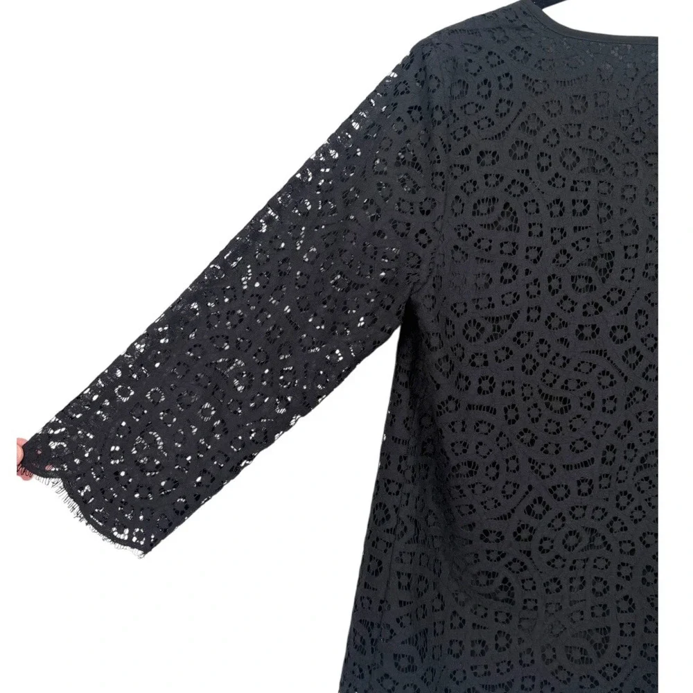 J. Crew Women's Black Eyelet Lace 3/4 Sleeve Blouse‎ Top Size 8 Preppy Feminine